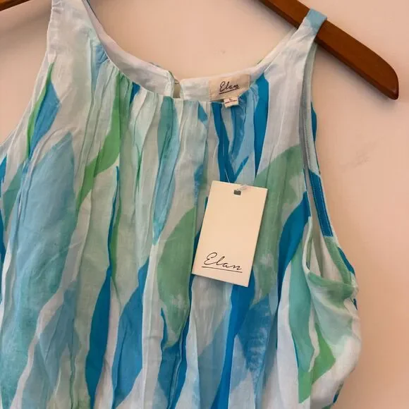 NWT Elan Women's White Cotton Puffy Elastic Waist Tank Top Large - Picture 3 of 7